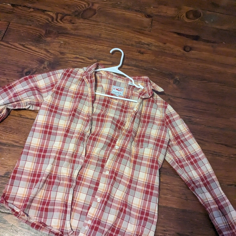 Roper button up pink plaid shirt